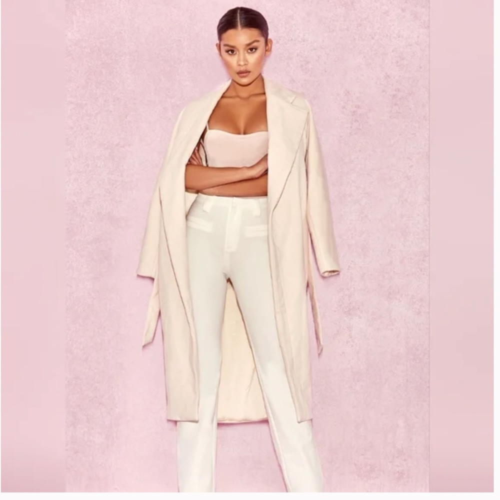 House Of CB, 'Luna' Asymmetric Cream Wool Coat, Size XS